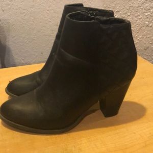 Black “leather” booties w/ quilted accent